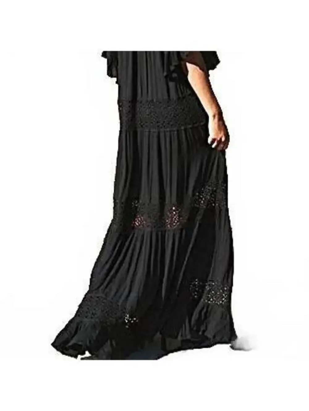 Free People Dream On Maxi Dress ruffle flutter sleeves lace panel SIZE XS #1355